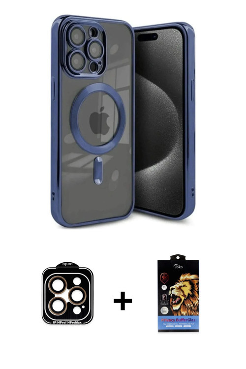 ieg™ iPhone 15 Pro Max Kılıf Nova Işık Özel Seri - Siyah Buffer Hayalet Cam Ekran Koruyucu + Turuncu