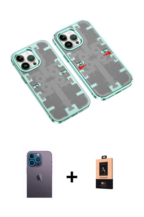ieg™ iPhone 13 Pro Max Kılıf Ufuk Doku Prime - Şeffaf Maxco Cam Ekran Koruyucu + Mavi Neon Fosforlu