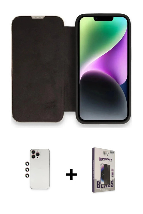 ieg™ iPhone 13 Pro Max Kılıf Siluet Minimal Serisi - Siyah Bilvis Hayalet Cam Ekran Koruyucu + Gökku