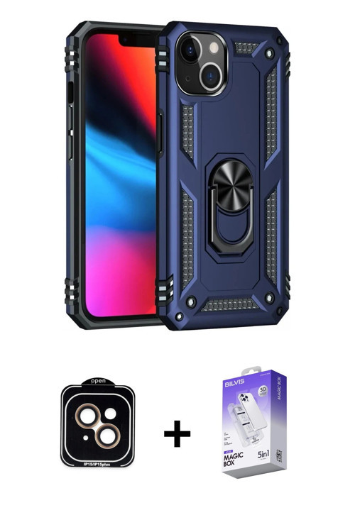 ieg™ iPhone 14 Kılıf Ahenk Klasik Koleksiyonu - Siyah Bilvis 5in1 3D Magic Cam Ekran Koruyucu + Turu