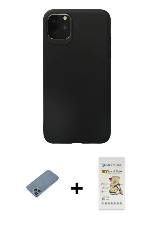 iPhone 11 Pro Max Kılıf Kozmos Yansıma Özel Seri - Siyah Mat Seramik Nano Ekran Koruyucu + Mavi