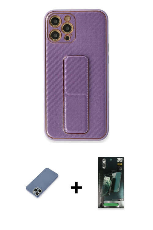 iPhone 12 Pro Kılıf Yörünge Yansıma - Şeffaf 360 Full Body Arka Koruyucu + Açık Yeşil Metal Kam
