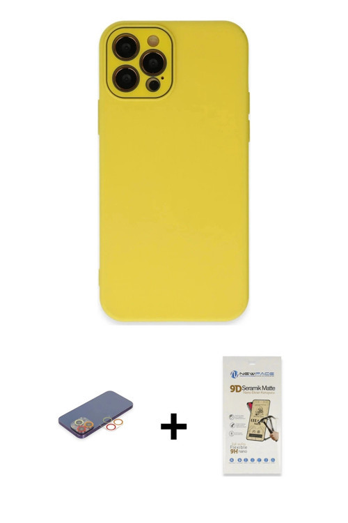 ieg™ iPhone 12 Pro Max Kılıf Çekirdek Modern Serisi - Siyah Mat Seramik Nano Ekran Koruyucu + Turunc