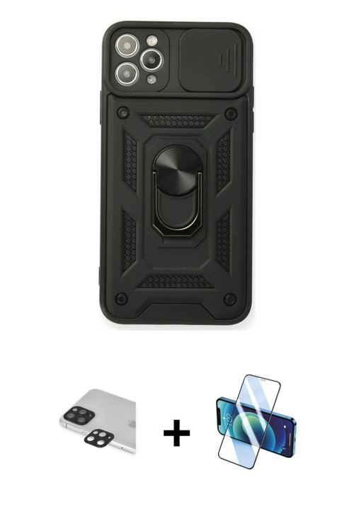 ieg™ iPhone 11 Pro Max Kılıf Ahenk Klasik - Siyah 3D Antistatik Seramik Nano Ekran Koruyucu + Siyah