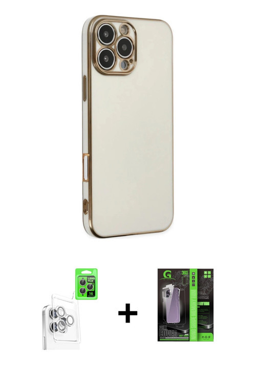 ieg™ iPhone 16 Pro Kılıf Yankı Serisi - Şeffaf 360 Full Body Arka Koruyucu + Beyaz Raze Metal Kamera