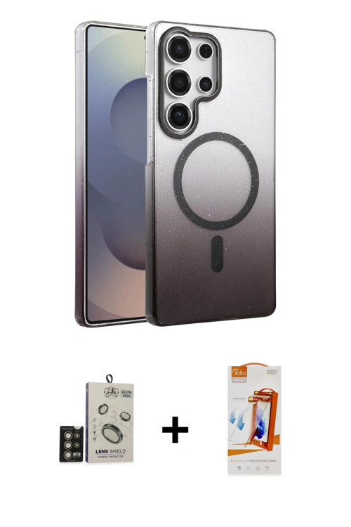 ieg™ Galaxy S24 Ultra Kılıf Ahenk Doku Özel Seri - Siyah AutoKit 5in1 Fiber Polymer Nano Ekran Koruy