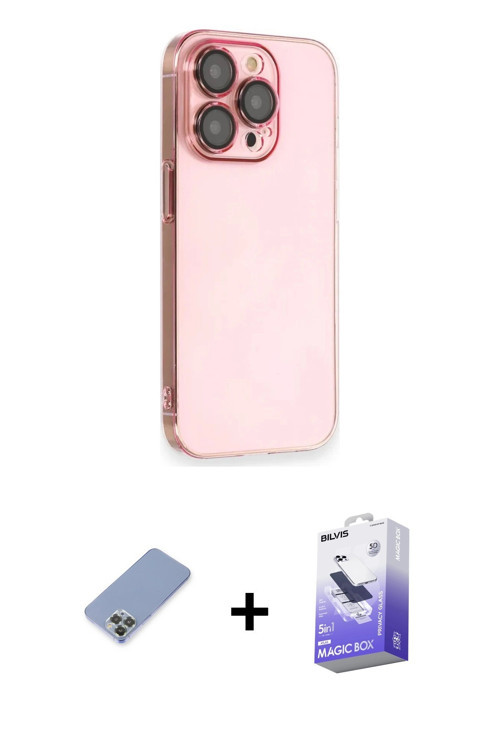 iPhone 13 Pro Max Kılıf Siluet Minimal Özel Seri - Siyah Bilvis 5in1 5D Magic Hayalet Cam Ekran