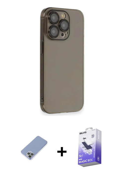 iPhone 13 Pro Max Kılıf Siluet Minimal Özel Seri - Siyah Bilvis 5in1 5D Magic Hayalet Cam Ekran