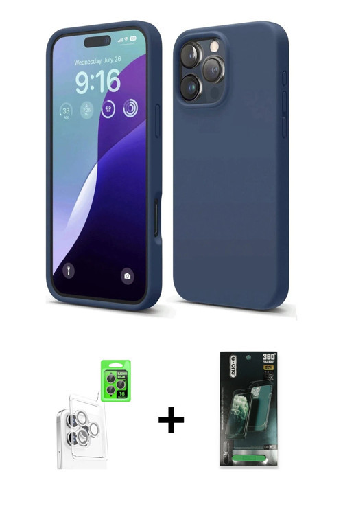 iPhone 16 Pro Kılıf Kozmos Yansıma Özel Seri - Siyah 360 Mat Full Body Arka Koruyucu + Beyaz Ra
