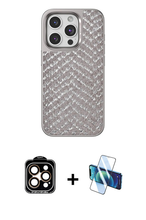 ieg™ iPhone 15 Pro Max Kılıf Vadi Özel Seri - Siyah 3D Antistatik Cam Ekran Koruyucu + Turuncu PVD M
