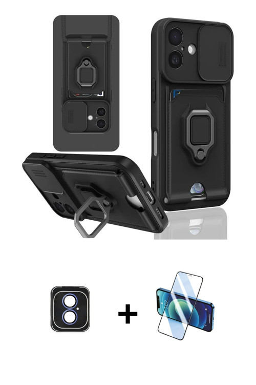 iPhone 16 Kılıf Vadi Form Prime - Siyah 3D Antistatik Seramik Nano Ekran Koruyucu + Mavi PVD Me