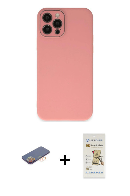 ieg™ iPhone 12 Pro Max Kılıf Çekirdek Modern Serisi - Siyah Mat Seramik Nano Ekran Koruyucu + Turunc