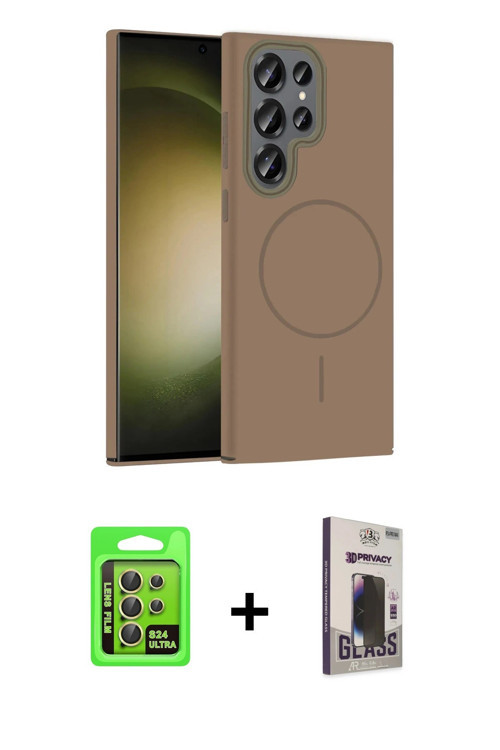 ieg™ Galaxy S24 Ultra Kılıf Siluet Doku Özel Seri - Siyah Bilvis Hayalet Cam Ekran Koruyucu + Sarı R