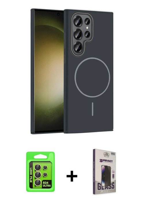 ieg™ Galaxy S24 Ultra Kılıf Siluet Doku Özel Seri - Siyah Bilvis Hayalet Cam Ekran Koruyucu + Sarı R