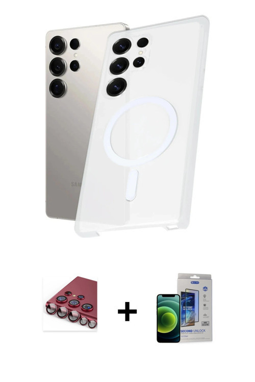 ieg™ Galaxy S23 Ultra Kılıf Kutup Minimal - Siyah Durable Full Glue Curved Cam + Kırmızı Valdez Meta