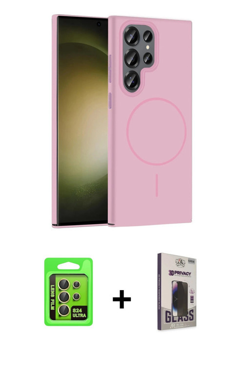 ieg™ Galaxy S24 Ultra Kılıf Siluet Doku Özel Seri - Siyah Bilvis Hayalet Cam Ekran Koruyucu + Sarı R