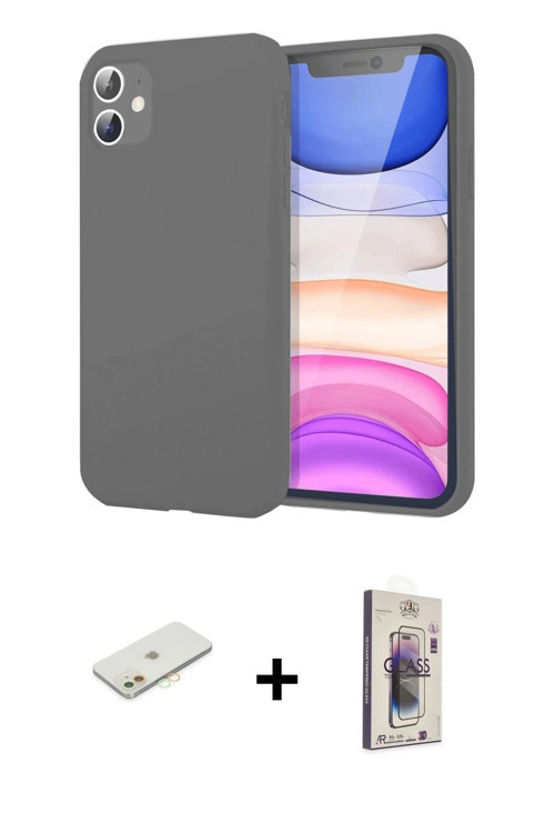 iPhone 11 Kılıf Kozmos Yansıma Özel Seri - Siyah Bilvis 3D Cam Ekran Koruyucu + Turuncu Renkli