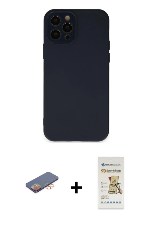 ieg™ iPhone 12 Pro Max Kılıf Çekirdek Modern Serisi - Siyah Mat Seramik Nano Ekran Koruyucu + Turunc