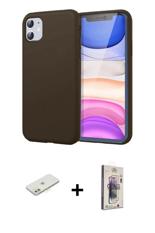 iPhone 11 Kılıf Kozmos Yansıma Özel Seri - Siyah Bilvis 3D Cam Ekran Koruyucu + Turuncu Renkli