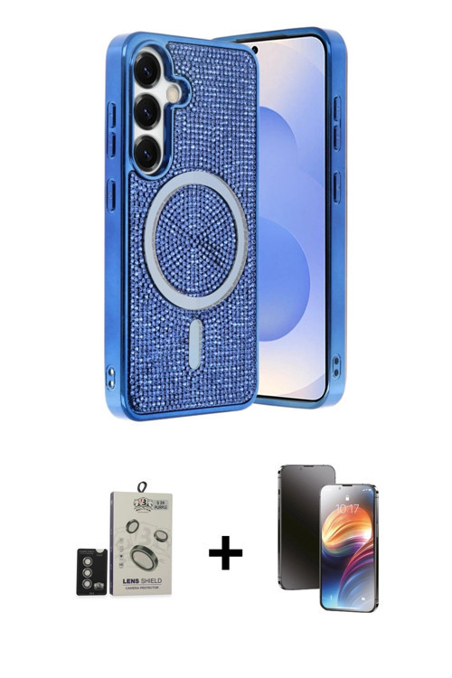 Galaxy S24 Kılıf Eksen Çizgi - Siyah 3D Antistatik Mat Seramik Nano Ekran Koruyucu + Derin Mor
