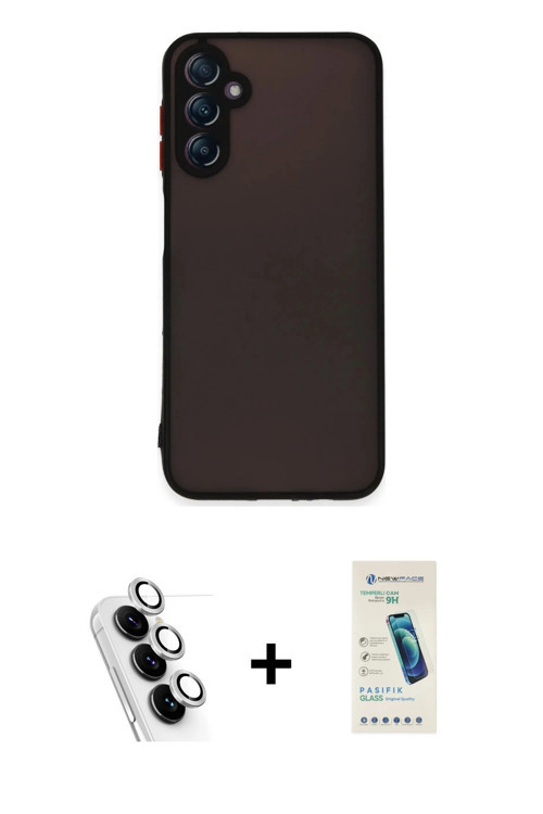 ieg™ Galaxy A24 4G Kılıf Ahenk Çizgi Serisi - Şeffaf Pasifik Cam Ekran Koruyucu + Gümüş Valdez Metal