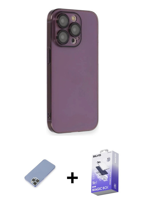 iPhone 13 Pro Max Kılıf Siluet Minimal Özel Seri - Siyah Bilvis 5in1 5D Magic Hayalet Cam Ekran