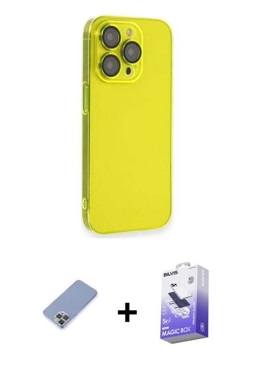 iPhone 13 Pro Max Kılıf Siluet Minimal Özel Seri - Siyah Bilvis 5in1 5D Magic Hayalet Cam Ekran