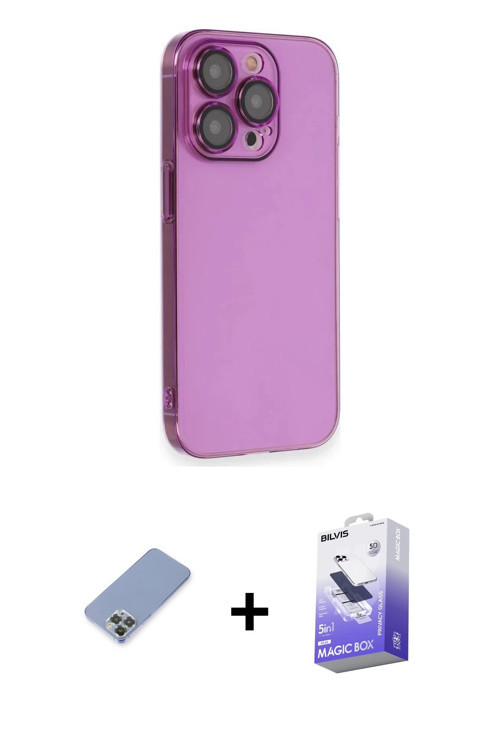iPhone 13 Pro Max Kılıf Siluet Minimal Özel Seri - Siyah Bilvis 5in1 5D Magic Hayalet Cam Ekran