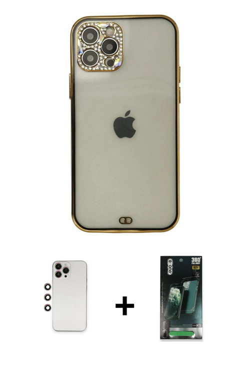 iPhone 12 Pro Max Kılıf Eksen Minimal Koleksiyonu - Şeffaf 360 Full Body Arka Koruyucu + Gökkuş