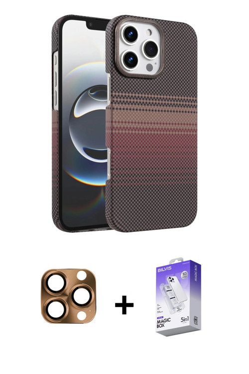 iPhone 16 Pro Max Kılıf Doruk Serisi - Siyah Bilvis 5in1 3D Magic Cam Ekran Koruyucu + Çöl Tita