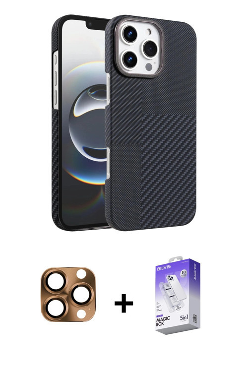 iPhone 16 Pro Max Kılıf Doruk Serisi - Siyah Bilvis 5in1 3D Magic Cam Ekran Koruyucu + Çöl Tita