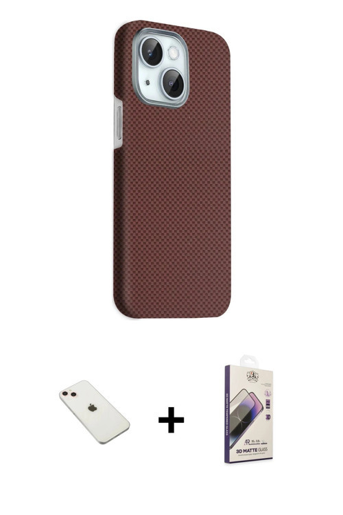 iPhone 14 Kılıf Kozmos Klasik Prime - Siyah Bilvis 3D Mat Cam Ekran Koruyucu + Pembe Diamond Ka