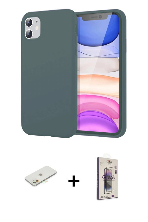iPhone 11 Kılıf Kozmos Yansıma Özel Seri - Siyah Bilvis 3D Cam Ekran Koruyucu + Turuncu Renkli