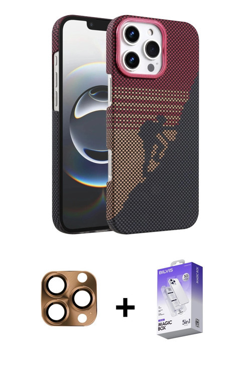 iPhone 16 Pro Max Kılıf Doruk Serisi - Siyah Bilvis 5in1 3D Magic Cam Ekran Koruyucu + Çöl Tita