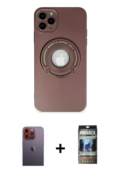 iPhone 12 Pro Kılıf Eksen Klasik Prime - Siyah 34D Hayalet Izgaralı Cam + Turuncu Neon Fosforlu