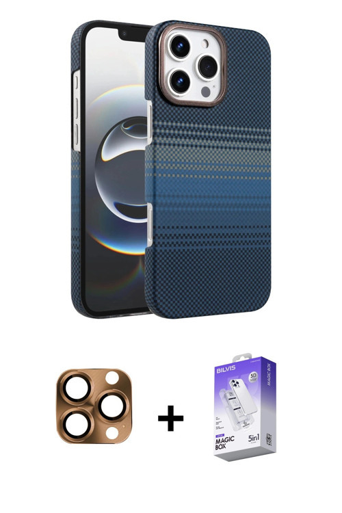iPhone 16 Pro Max Kılıf Doruk Serisi - Siyah Bilvis 5in1 3D Magic Cam Ekran Koruyucu + Çöl Tita
