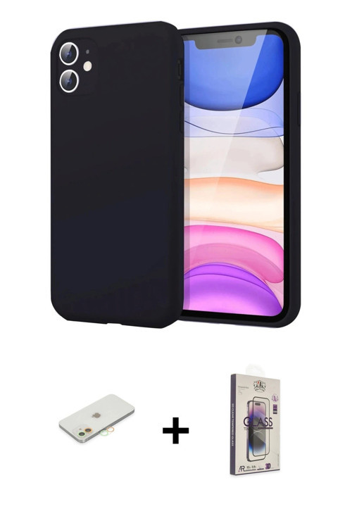 iPhone 11 Kılıf Kozmos Yansıma Özel Seri - Siyah Bilvis 3D Cam Ekran Koruyucu + Turuncu Renkli