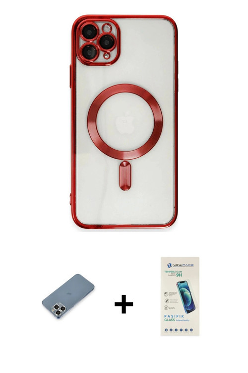 iPhone 11 Pro Max Kılıf Nova Işık Özel Seri - Şeffaf Pasifik Cam Ekran Koruyucu + Gümüş Metal K