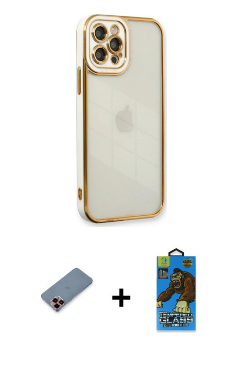 iPhone 12 Pro Max Kılıf Çekirdek Klasik Serisi - Siyah 18D Cam Ekran Koruyucu + Kırmızı Metal K