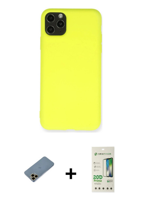 iPhone 11 Pro Max Kılıf Ahenk Serisi - Siyah 20D Premium Cam Ekran Koruyucu + Gold Shine Kamera