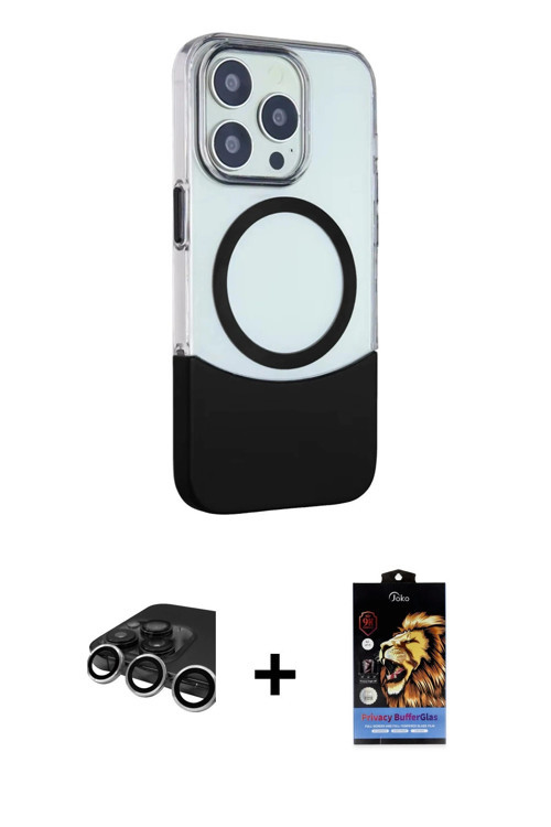 iPhone 15 Pro Max Kılıf Çekirdek Asil Özel Seri - Siyah Buffer Hayalet Cam Ekran Koruyucu + Güm