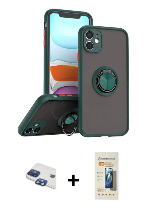iPhone 11 Kılıf Yörünge Çizgi - Siyah 6D Mat Seramik Hayalet Nano Ekran Koruyucu + Lacivert Per