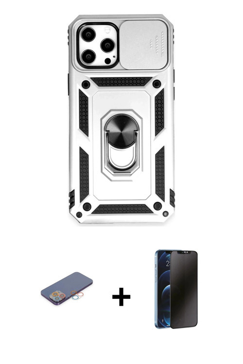 iPhone 12 Pro Max Kılıf Ahenk Klasik - Siyah 3D Antistatik Hayalet Cam Ekran Koruyucu + Pembe R