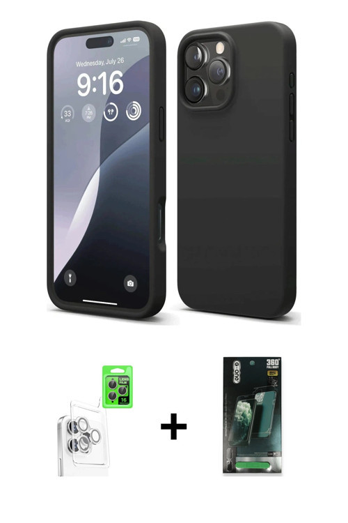 iPhone 16 Pro Kılıf Kozmos Yansıma Özel Seri - Siyah 360 Mat Full Body Arka Koruyucu + Beyaz Ra