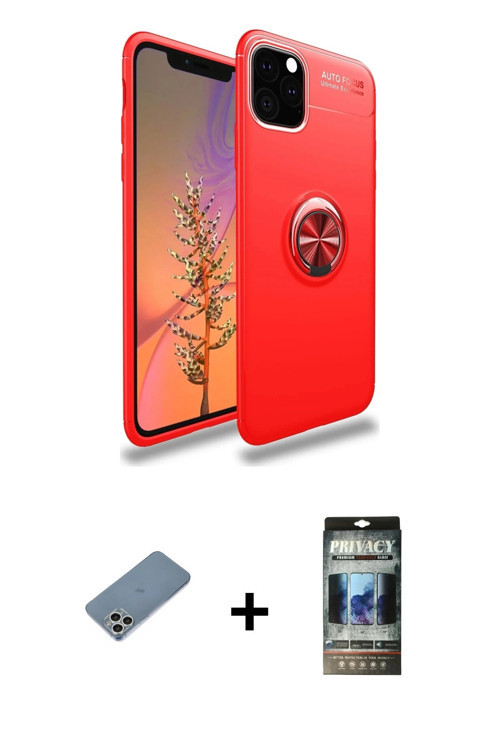 iPhone 11 Pro Max Kılıf Yankı Form Prime - Siyah 34D Hayalet Izgaralı Cam + Gümüş Shine Kamera