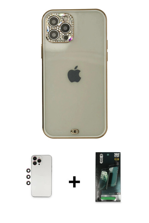 iPhone 12 Pro Max Kılıf Eksen Minimal Koleksiyonu - Şeffaf 360 Full Body Arka Koruyucu + Gökkuş