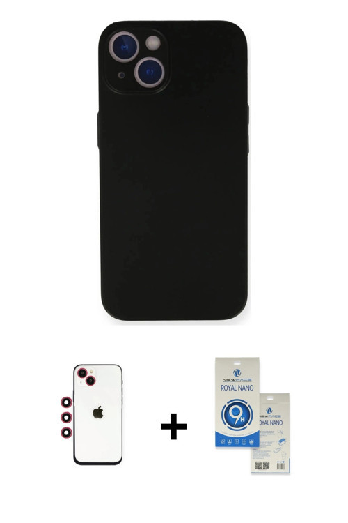 iPhone 14 Kılıf Yadigar Yansıma Serisi - Şeffaf Royal Nano Ekran Koruyucu + Kırmızı Shine Kamer