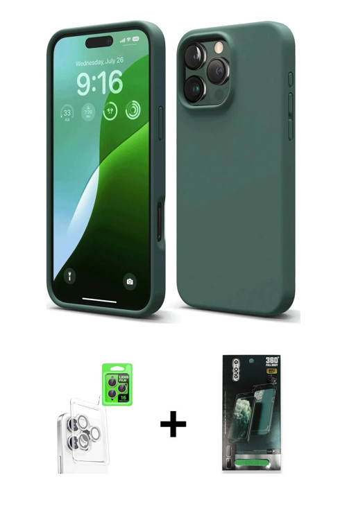 iPhone 16 Pro Kılıf Kozmos Yansıma Özel Seri - Siyah 360 Mat Full Body Arka Koruyucu + Beyaz Ra