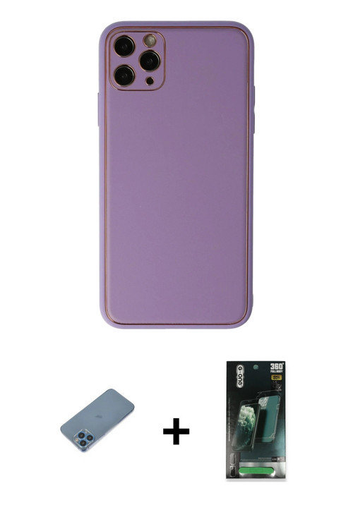 iPhone 11 Pro Max Kılıf Yadigar Klasik - Şeffaf 360 Full Body Arka Koruyucu + Mavi Shine Kamera