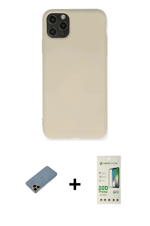 iPhone 11 Pro Max Kılıf Ahenk Serisi - Siyah 20D Premium Cam Ekran Koruyucu + Gold Shine Kamera